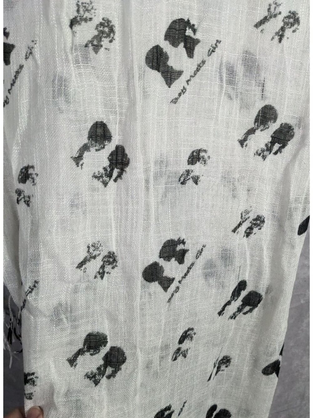 Boy Meets Girl Lightweight White Scarf With Black Silhouette Print & Fringe - Picture 6 of 8